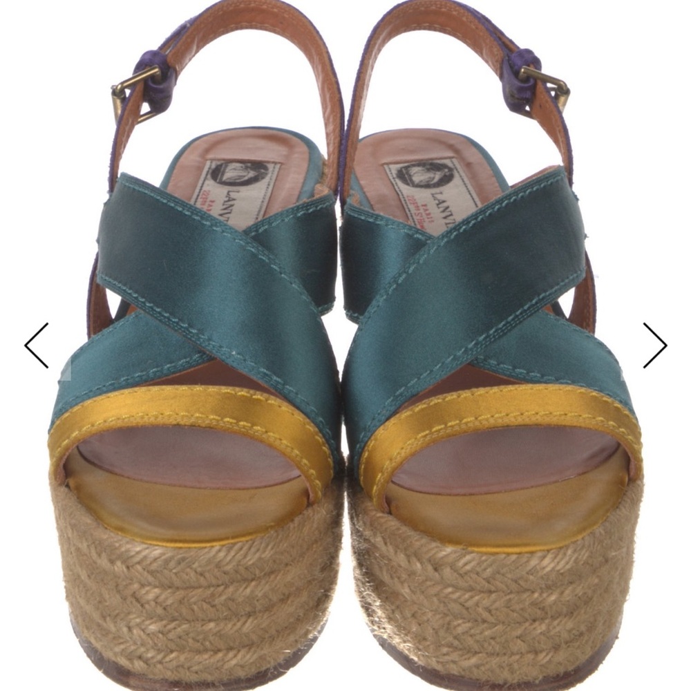 Lanvin Teal and Yellow Espadrille Sandals